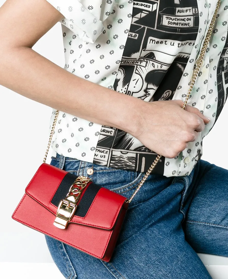 Sylvie Leather Mini Chain Bag - Black, White, Red