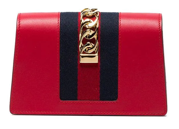 Sylvie Leather Mini Chain Bag - Black, White, Red