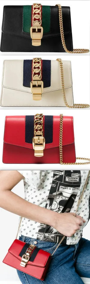 Sylvie Leather Mini Chain Bag - Black, White, Red