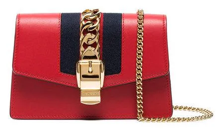Sylvie Leather Mini Chain Bag - Black, White, Red