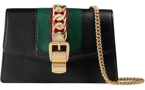 Sylvie Leather Mini Chain Bag - Black, White, Red