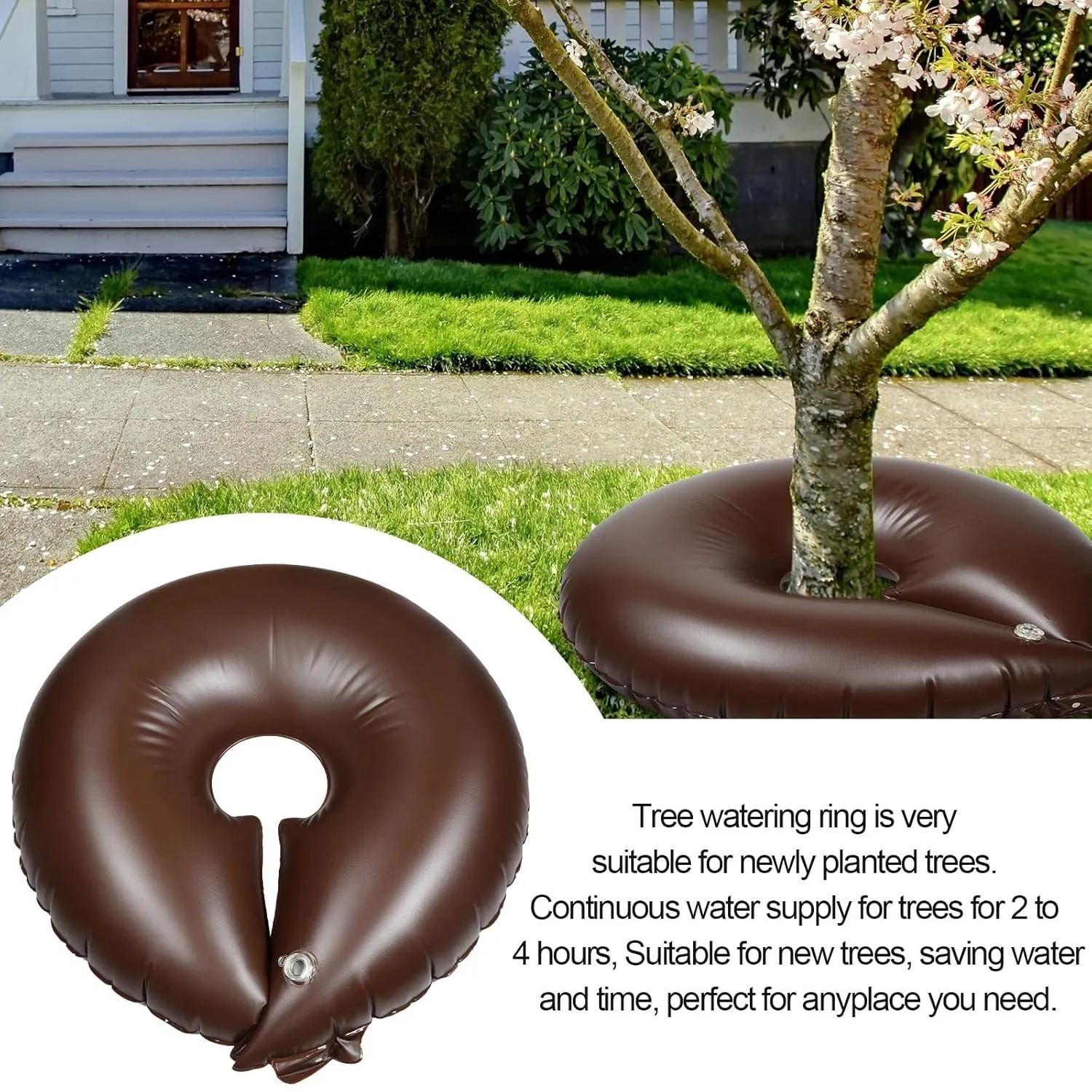 TaoBary 2 Pcs 10 Gallon Tree Watering Ring Bag Slow Release Watering Bag Deep Root Automatic Drip System PVC Drip Irrigation Pouch Donuts for Newly Planted Multi Trunk Trees Shrubs (Brown)