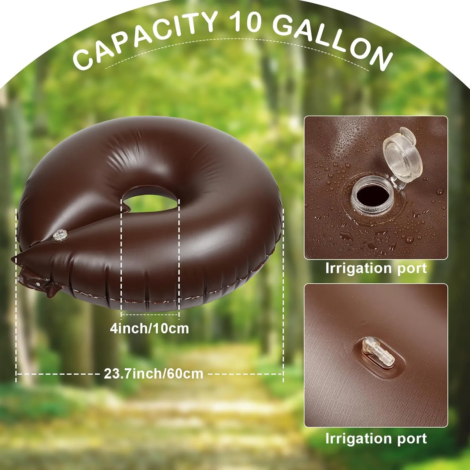 TaoBary 2 Pcs 10 Gallon Tree Watering Ring Bag Slow Release Watering Bag Deep Root Automatic Drip System PVC Drip Irrigation Pouch Donuts for Newly Planted Multi Trunk Trees Shrubs (Brown)