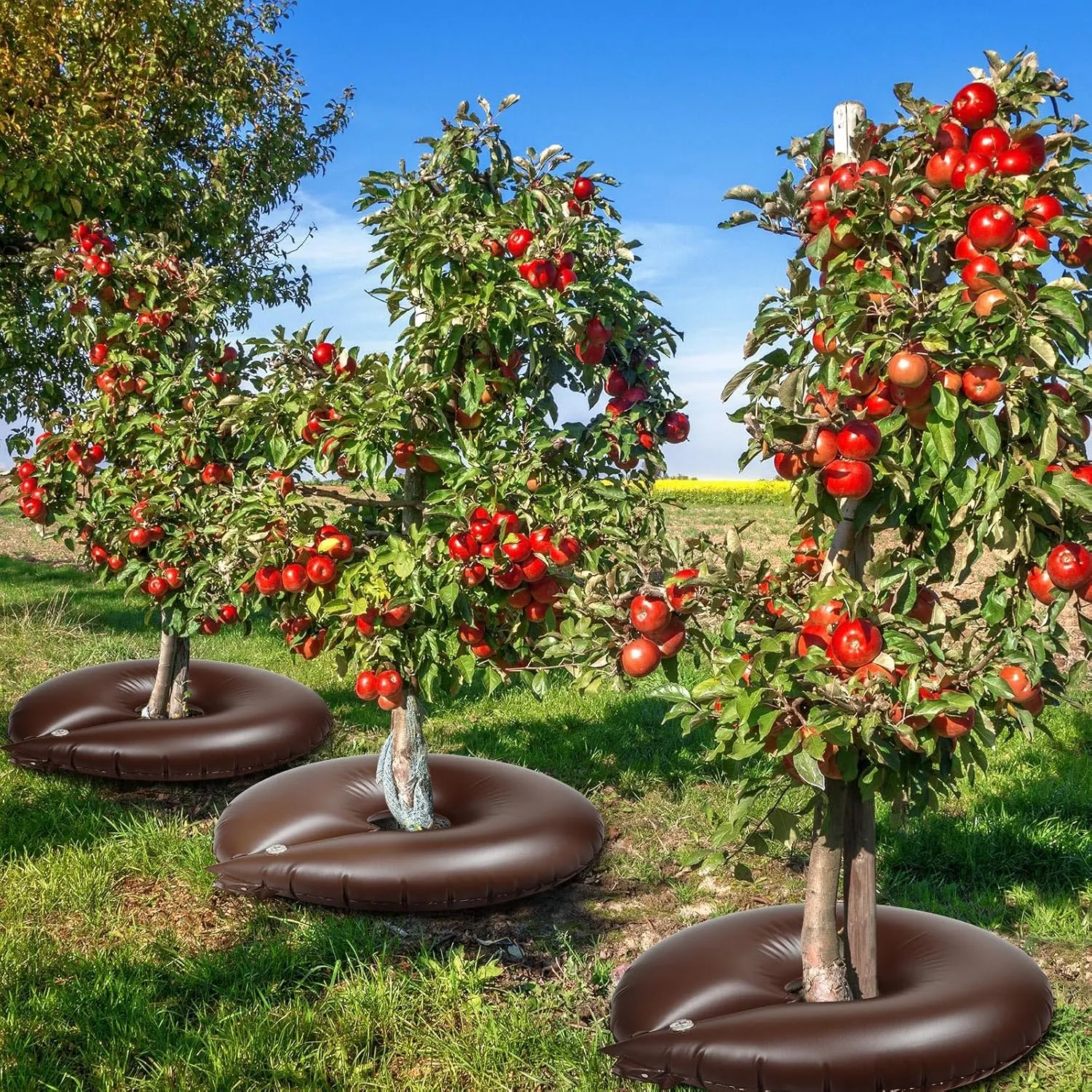 TaoBary 2 Pcs 10 Gallon Tree Watering Ring Bag Slow Release Watering Bag Deep Root Automatic Drip System PVC Drip Irrigation Pouch Donuts for Newly Planted Multi Trunk Trees Shrubs (Brown)