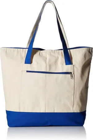 TBF Sturdy Tote Bags 12oz Canvas with Front Zipper Pocket Large Fancy Reusable Gift Tote Bags