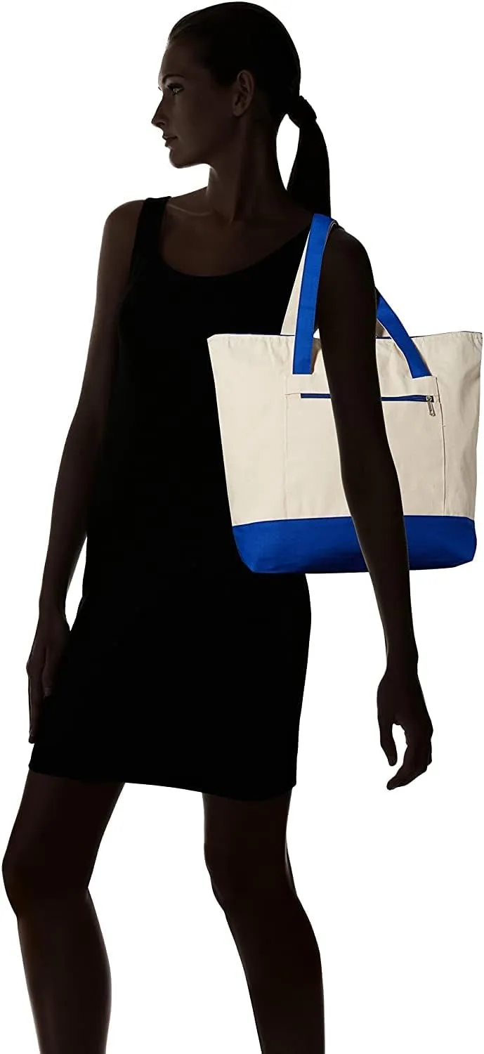 TBF Sturdy Tote Bags 12oz Canvas with Front Zipper Pocket Large Fancy Reusable Gift Tote Bags