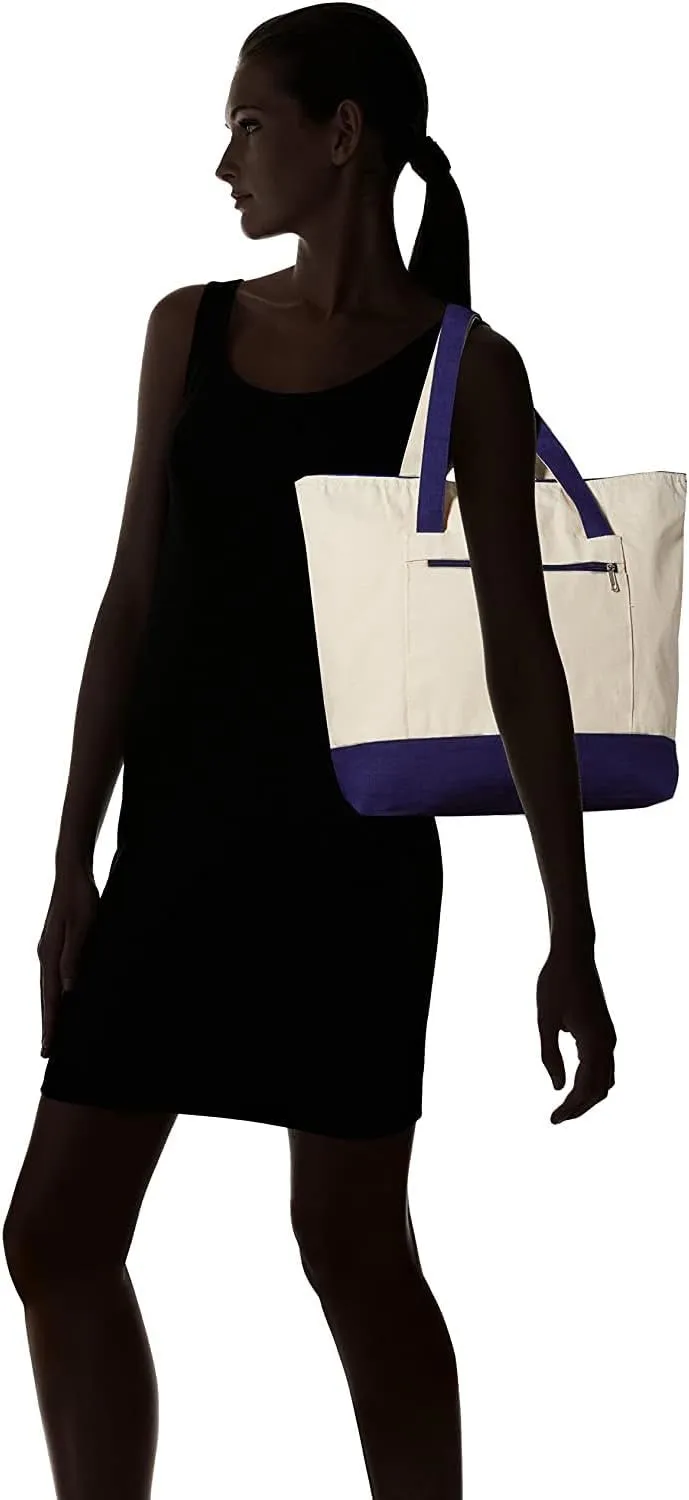 TBF Sturdy Tote Bags 12oz Canvas with Front Zipper Pocket Large Fancy Reusable Gift Tote Bags