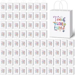 Teling 100 Pcs Teacher Appreciation Gifts Bags Bulk love teach Kraft Paper Thank You Wrap Gift Bags with Handles for Graduation Party Employee teachers Day, 5.9 x 8.3 x 3.2 Inches