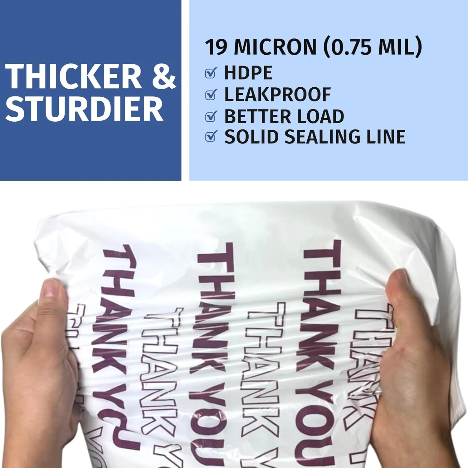 Thank You T-Shirt Carry-Out Bags, Disposable Plastic Bags with Handles for Shopping and Restaurant, 1/6 Barrel, 0.75 Mils, White/Purple, 12" x 7" x 22" Large, 400 Count