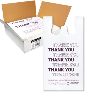 Thank You T-Shirt Carry-Out Bags, Disposable Plastic Bags with Handles for Shopping and Restaurant, 1/6 Barrel, 0.75 Mils, White/Purple, 12" x 7" x 22" Large, 400 Count