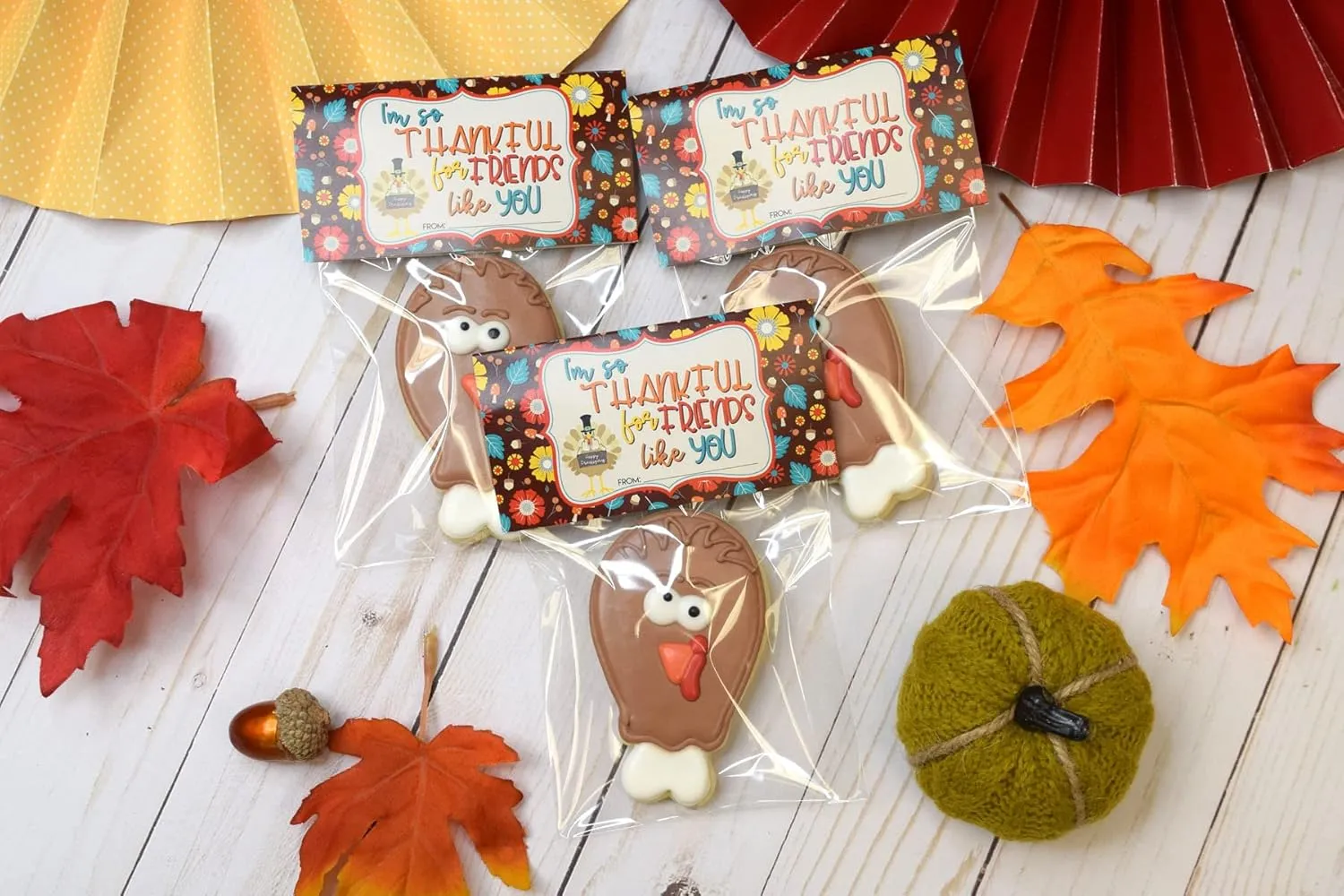 Thankful For Friends Like You Happy Friendsgiving Thanksgiving Themed Bag Toppers for Party Favor Treat Bags, Set of 20 Bag Toppers With 20 Self-Adhesive Bags Also Included! by AmandaCreation