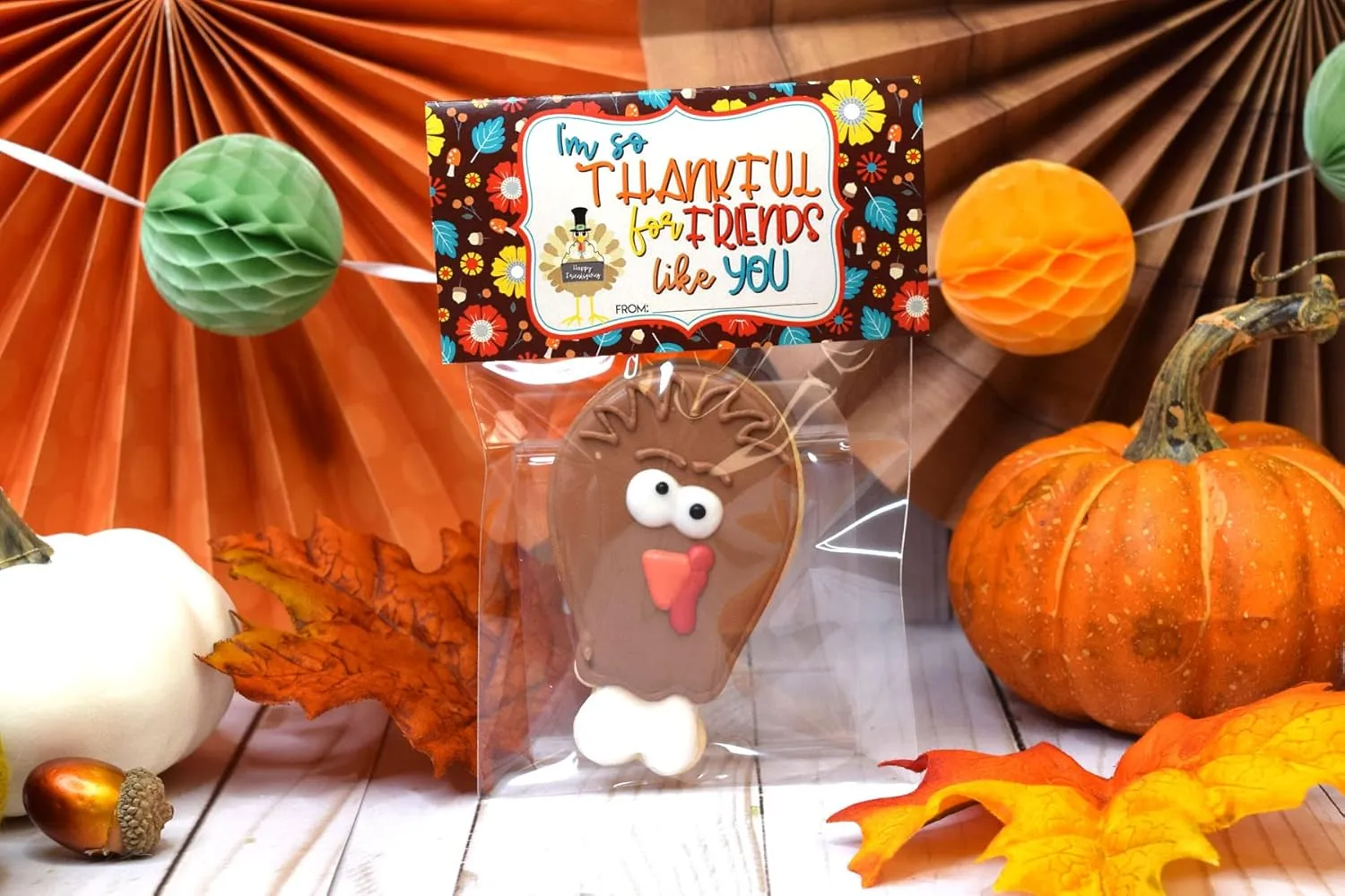 Thankful For Friends Like You Happy Friendsgiving Thanksgiving Themed Bag Toppers for Party Favor Treat Bags, Set of 20 Bag Toppers With 20 Self-Adhesive Bags Also Included! by AmandaCreation