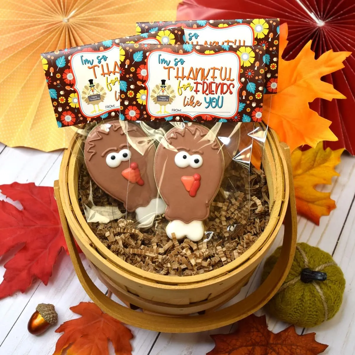 Thankful For Friends Like You Happy Friendsgiving Thanksgiving Themed Bag Toppers for Party Favor Treat Bags, Set of 20 Bag Toppers With 20 Self-Adhesive Bags Also Included! by AmandaCreation