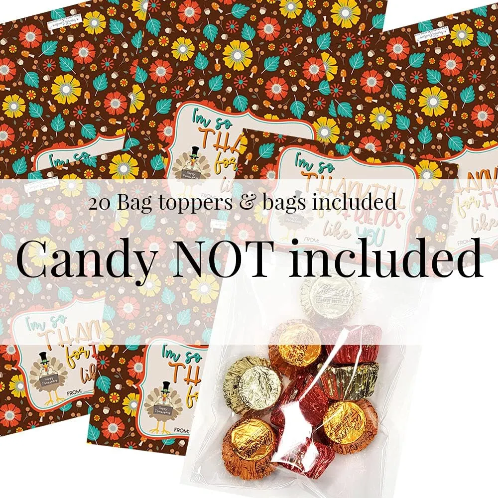 Thankful For Friends Like You Happy Friendsgiving Thanksgiving Themed Bag Toppers for Party Favor Treat Bags, Set of 20 Bag Toppers With 20 Self-Adhesive Bags Also Included! by AmandaCreation