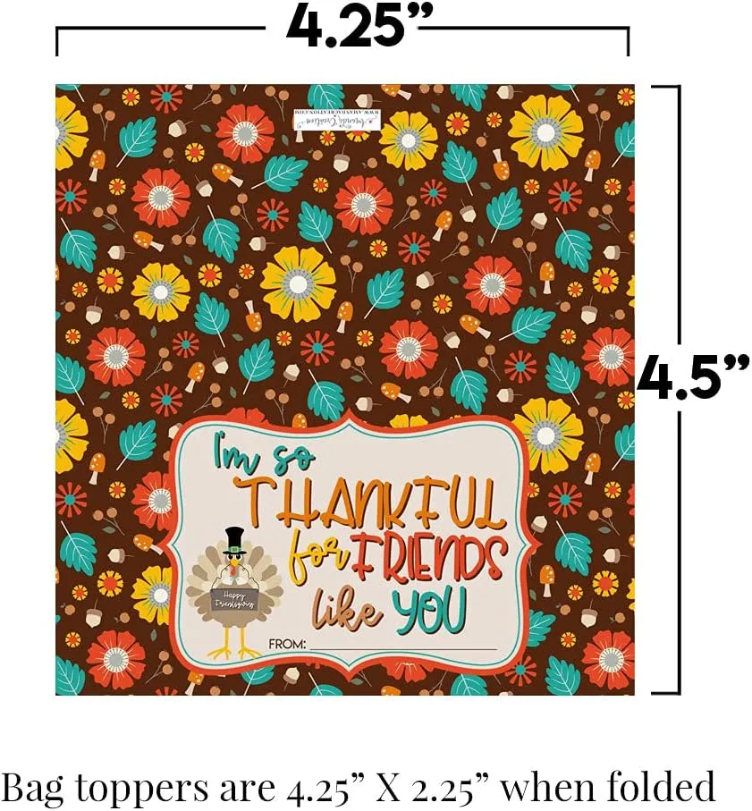 Thankful For Friends Like You Happy Friendsgiving Thanksgiving Themed Bag Toppers for Party Favor Treat Bags, Set of 20 Bag Toppers With 20 Self-Adhesive Bags Also Included! by AmandaCreation