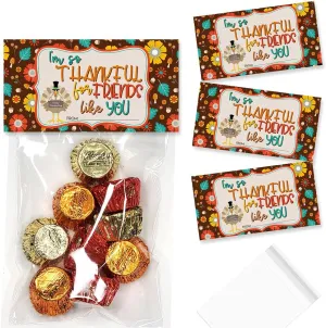 Thankful For Friends Like You Happy Friendsgiving Thanksgiving Themed Bag Toppers for Party Favor Treat Bags, Set of 20 Bag Toppers With 20 Self-Adhesive Bags Also Included! by AmandaCreation