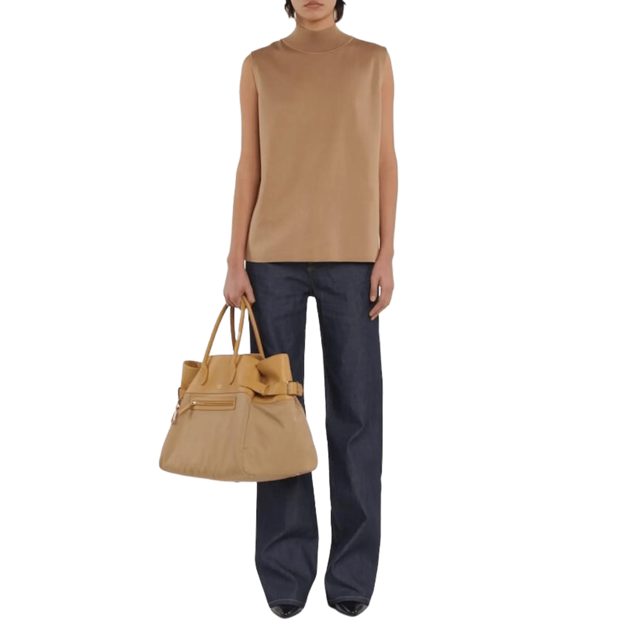 The Row Margaux 17 Inside-Out Buckled Leather Canvas Tote Bag