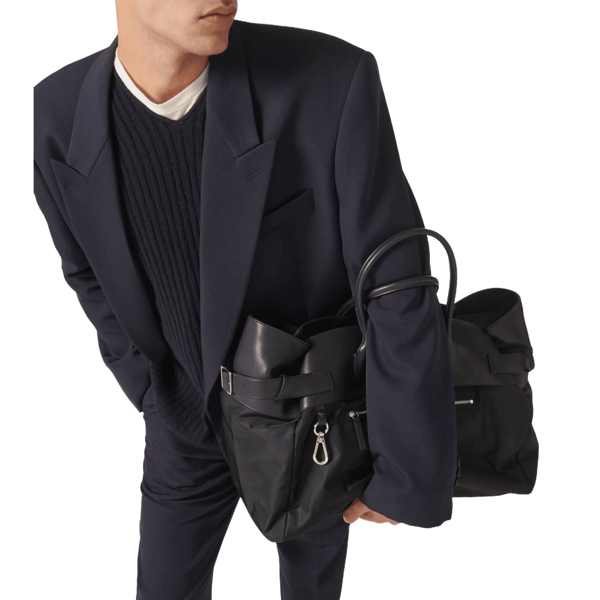 The Row Margaux 17 Inside-Out Buckled Leather Canvas Tote Bag