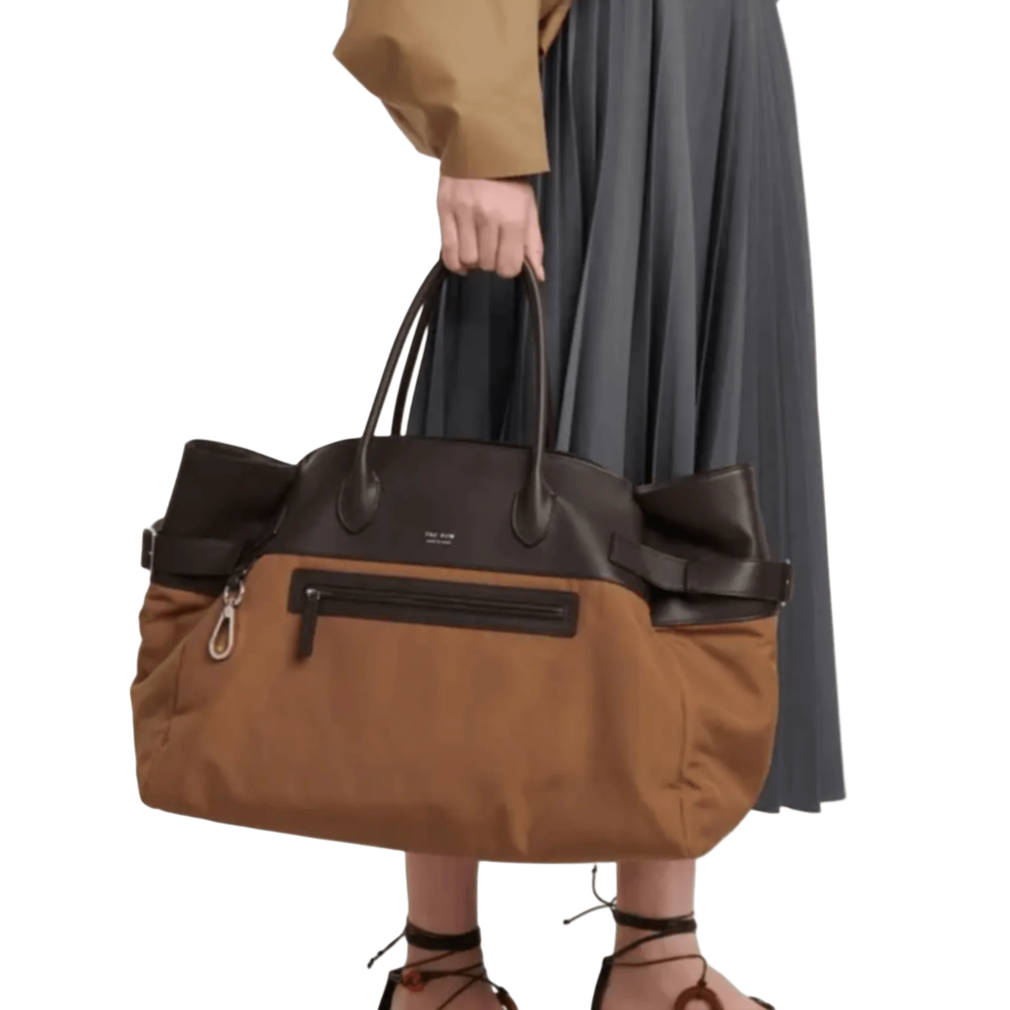 The Row Margaux 17 Inside-Out Buckled Leather Canvas Tote Bag