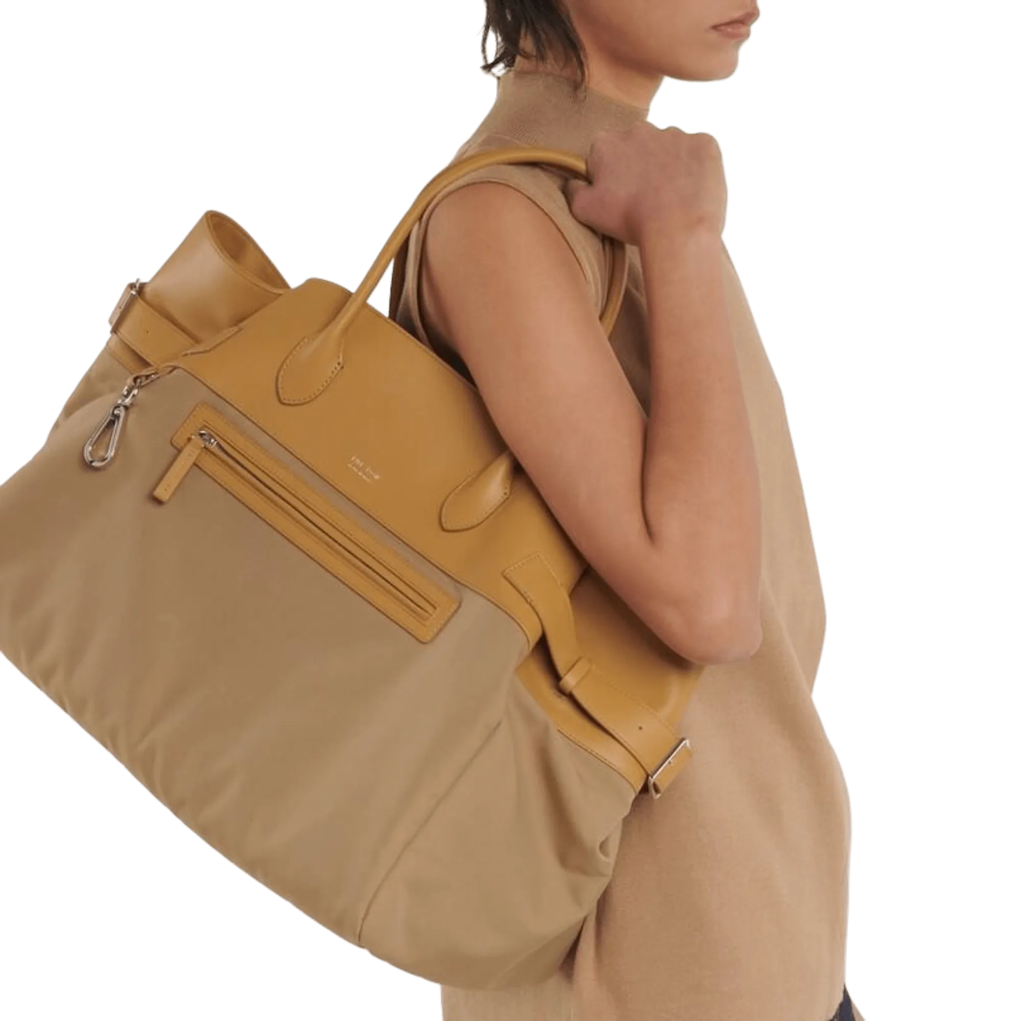 The Row Margaux 17 Inside-Out Buckled Leather Canvas Tote Bag