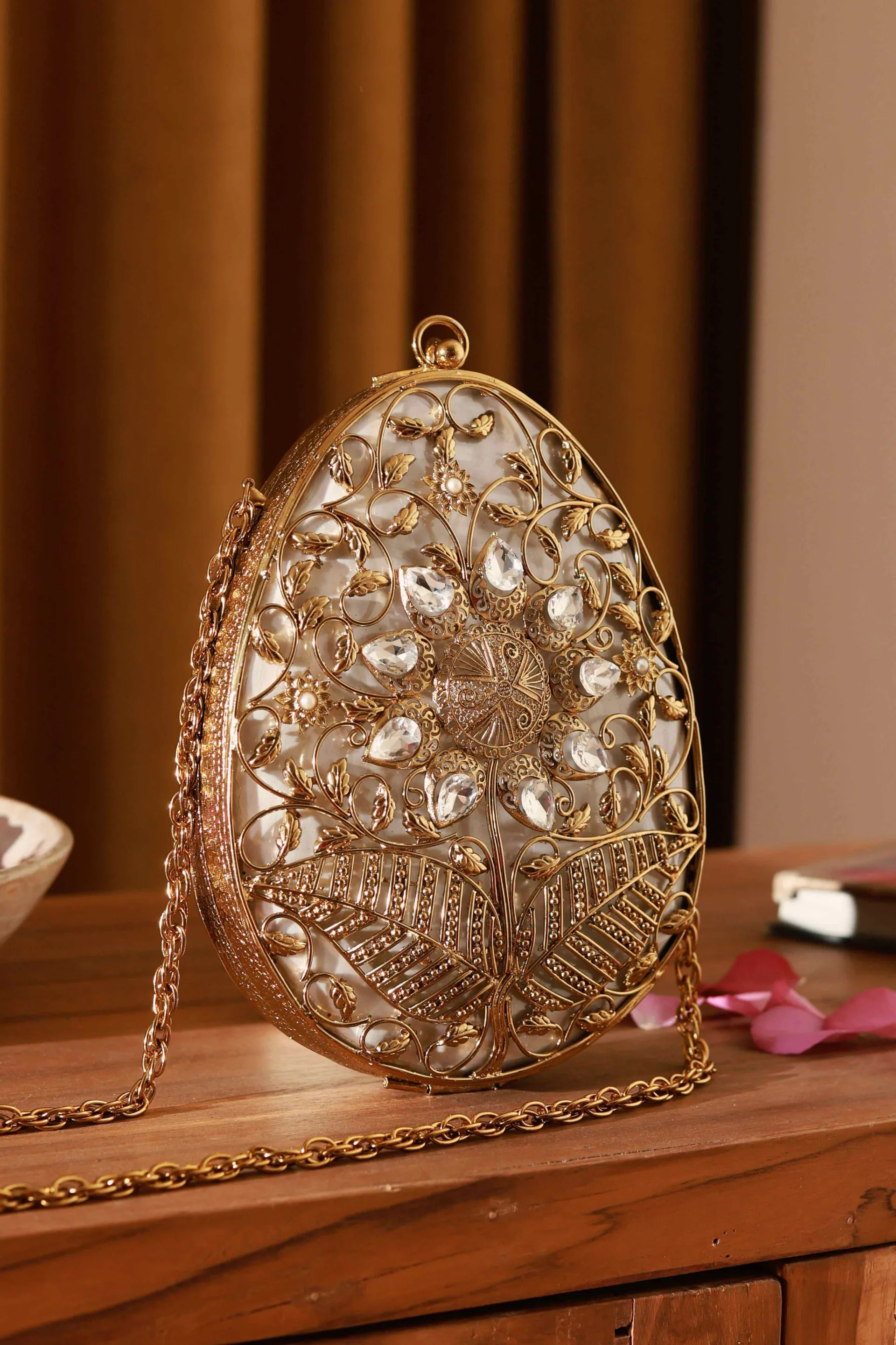 The Tan Clan Mia Intricate Brass Clutch