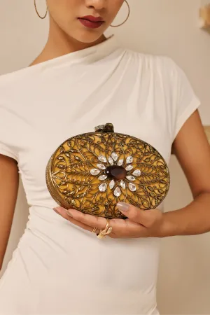 The Tan Clan Mirza Intricate Embellished Brass Clutch