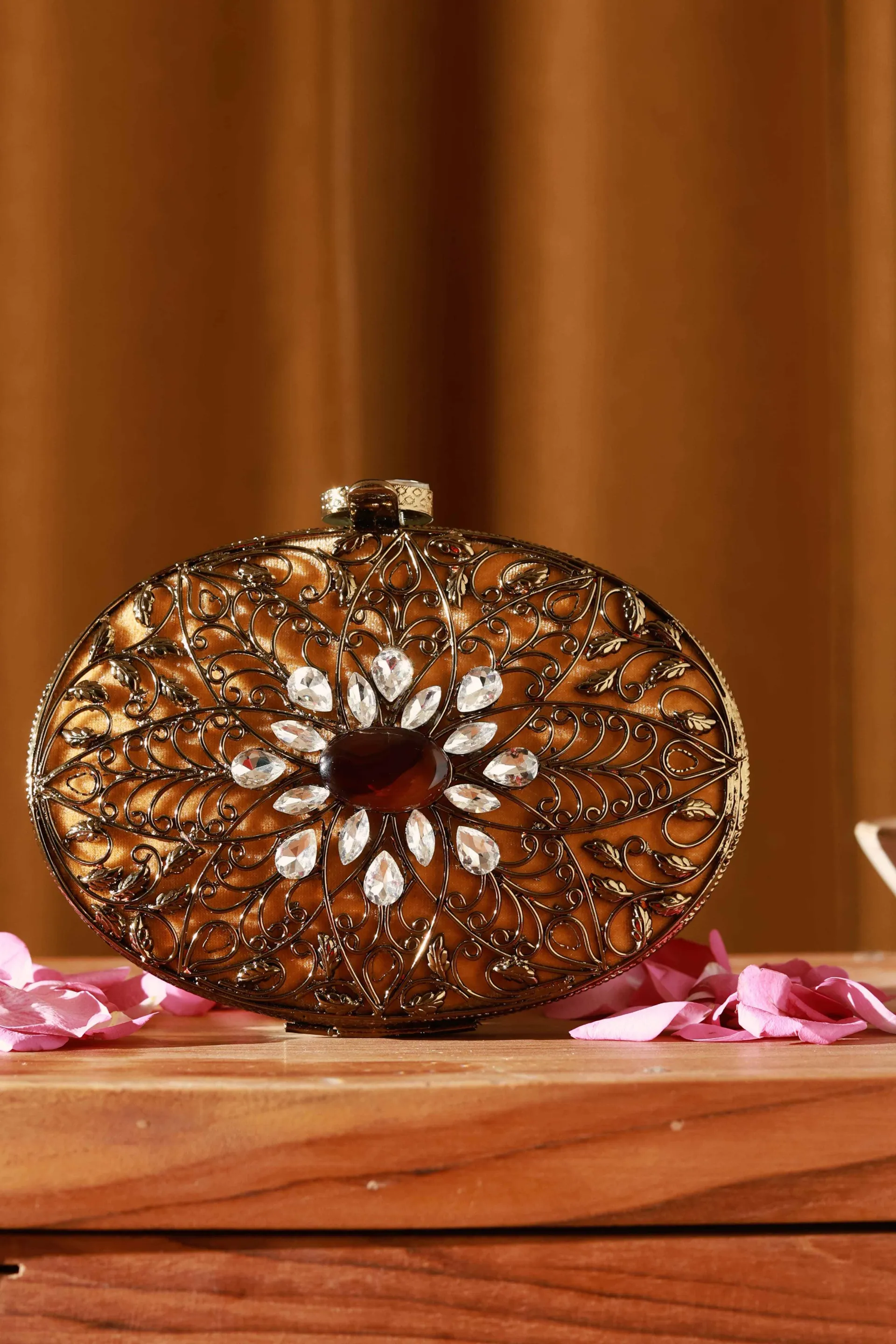 The Tan Clan Mirza Intricate Embellished Brass Clutch