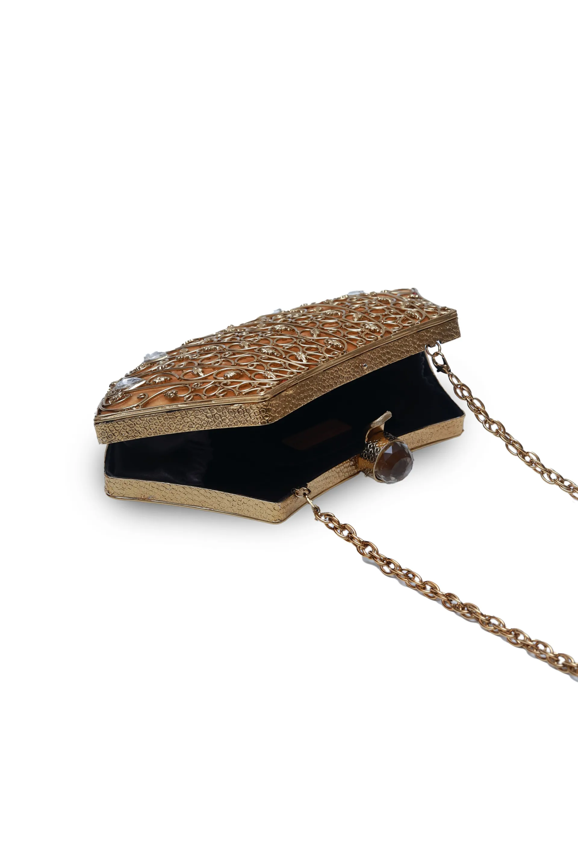 The Tan Clan Nitya Intricate Embellished Brass Clutch