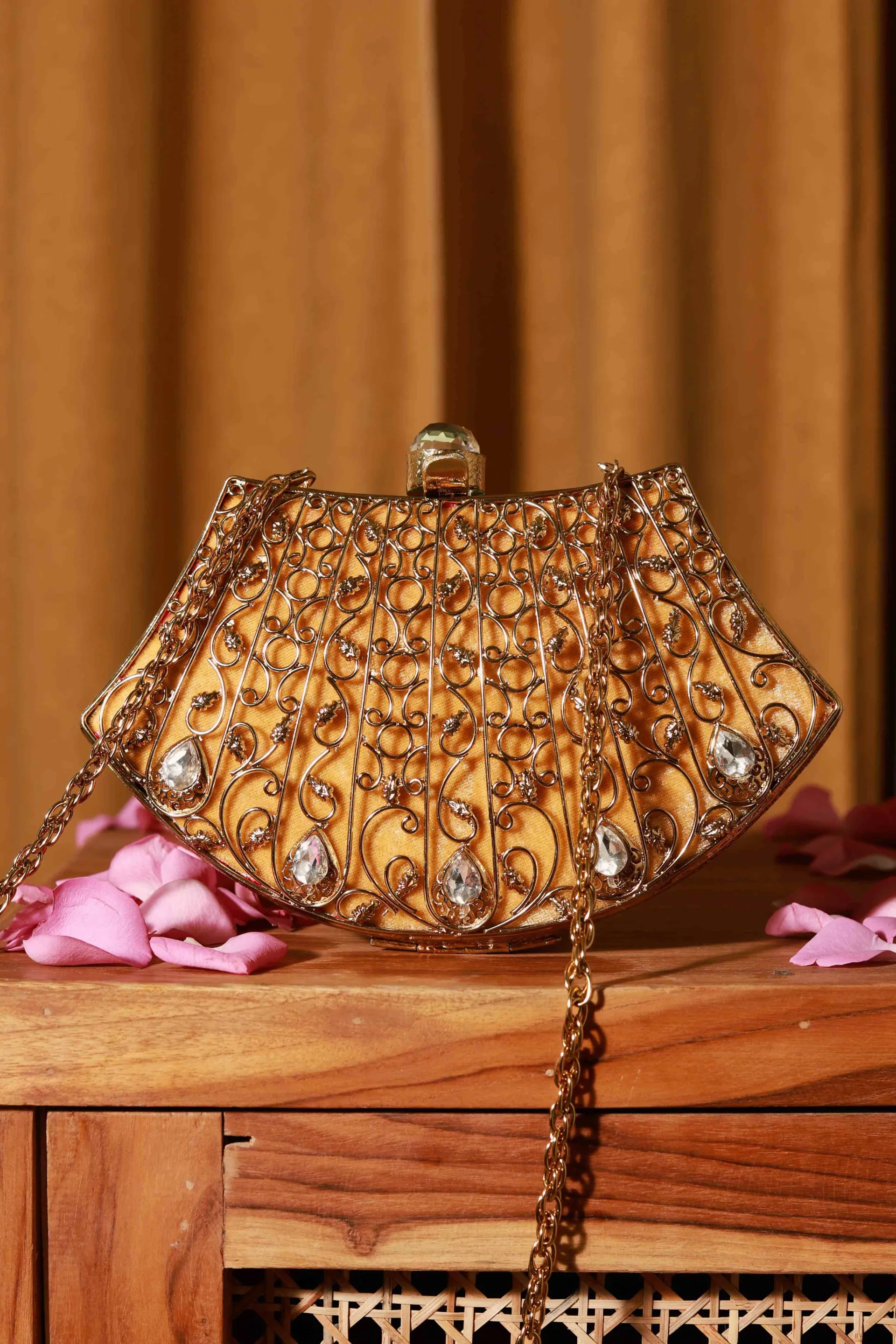 The Tan Clan Nitya Intricate Embellished Brass Clutch
