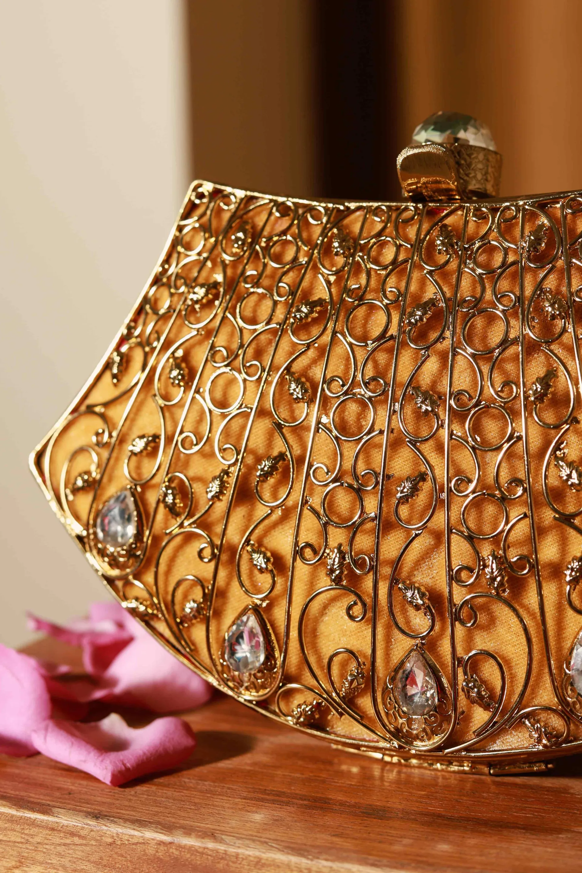 The Tan Clan Nitya Intricate Embellished Brass Clutch