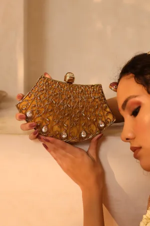 The Tan Clan Nitya Intricate Embellished Brass Clutch