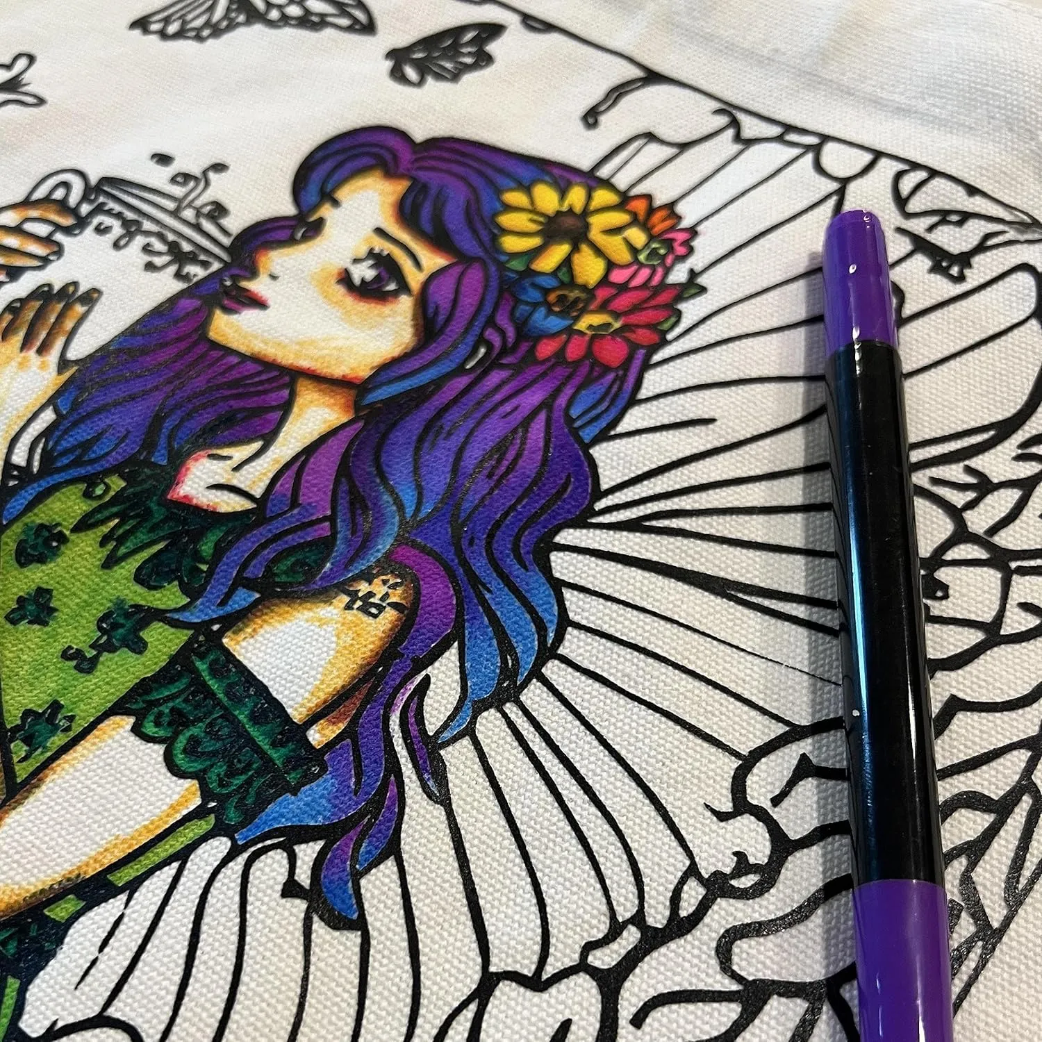 Threadart Color Your Own Bag - Fairy Design - Canvas Tote Bag - Decorate Your Own