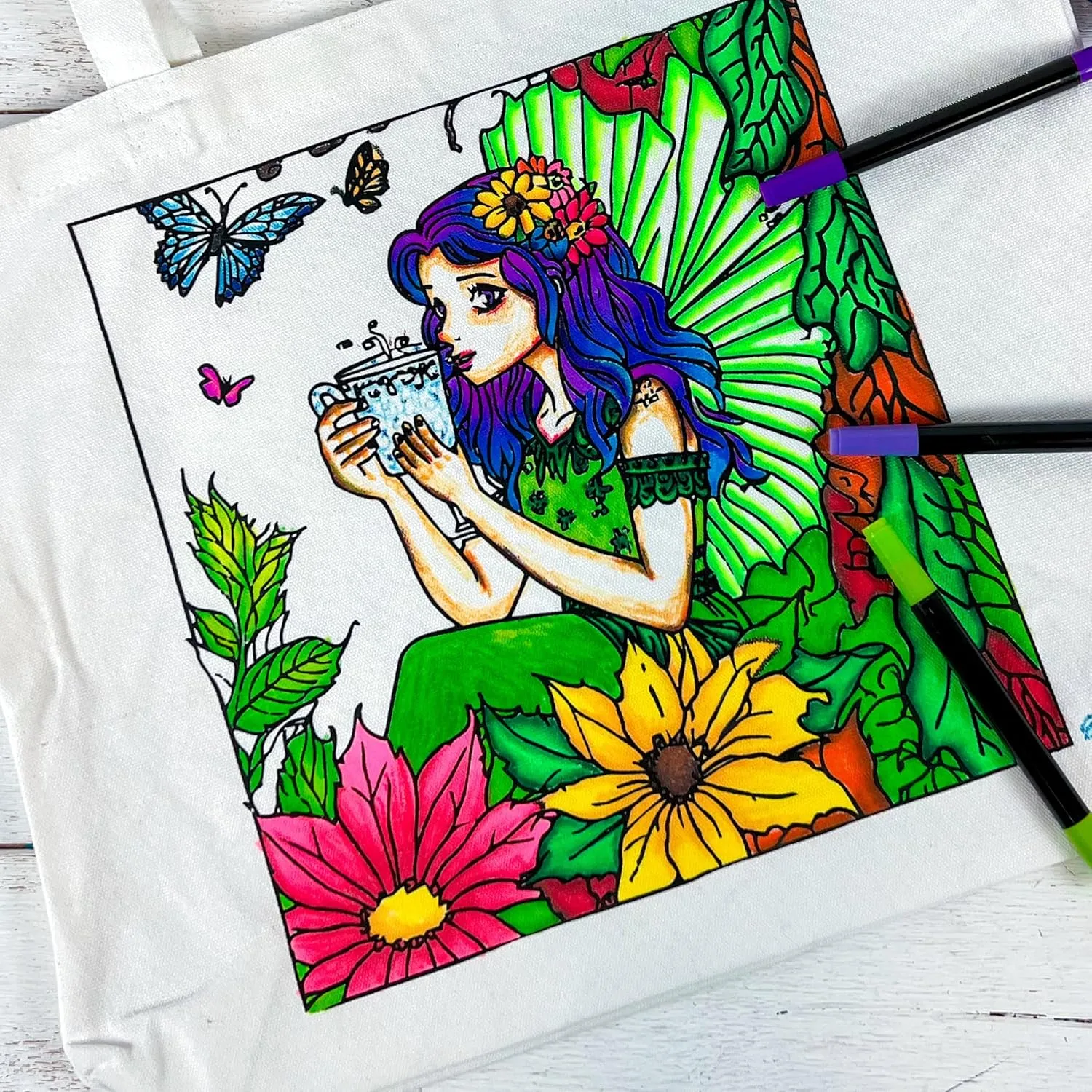 Threadart Color Your Own Bag - Fairy Design - Canvas Tote Bag - Decorate Your Own