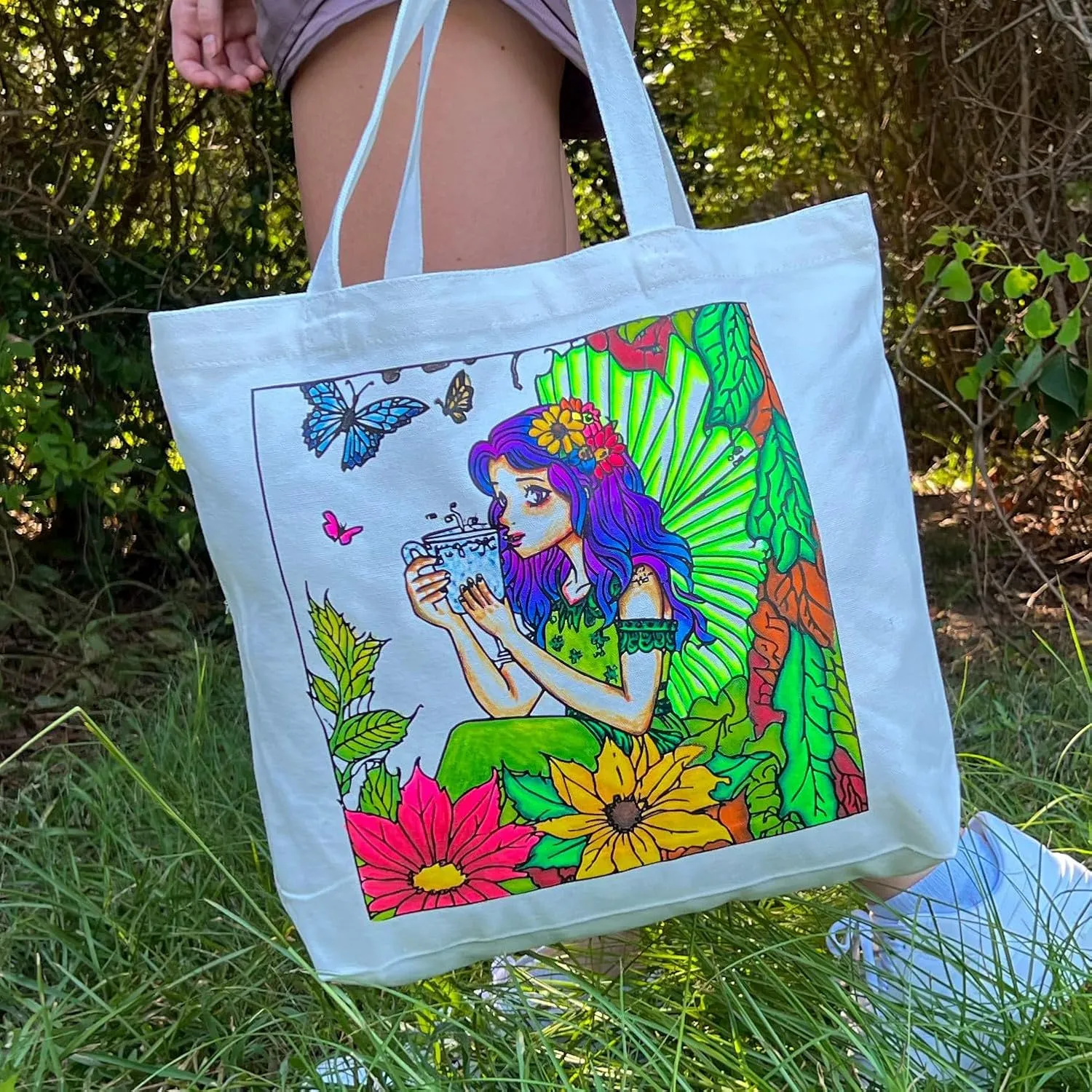 Threadart Color Your Own Bag - Fairy Design - Canvas Tote Bag - Decorate Your Own