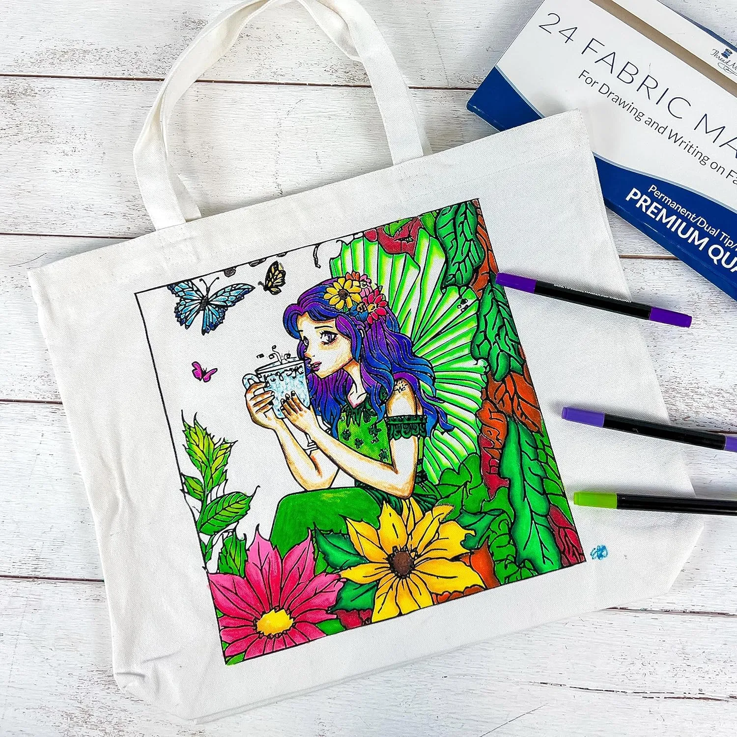 Threadart Color Your Own Bag - Fairy Design - Canvas Tote Bag - Decorate Your Own