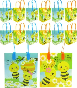 TINYMILLS Honey Bees Party Favor Treat Bags - Honey Bees Bumblebees Goody Bags with Handles for Birthday Party Baby Shower, Pack of 12