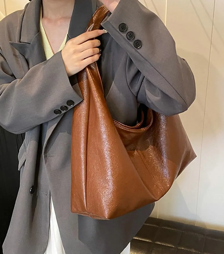 Tote Bag Slouchy Bags for Women Retro PU Leather Crossbody Bag Soft Shoulder Purses Handbags Large Capacity