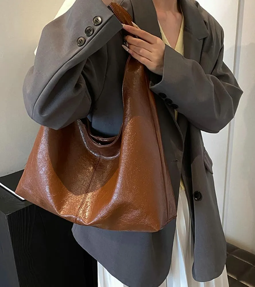 Tote Bag Slouchy Bags for Women Retro PU Leather Crossbody Bag Soft Shoulder Purses Handbags Large Capacity