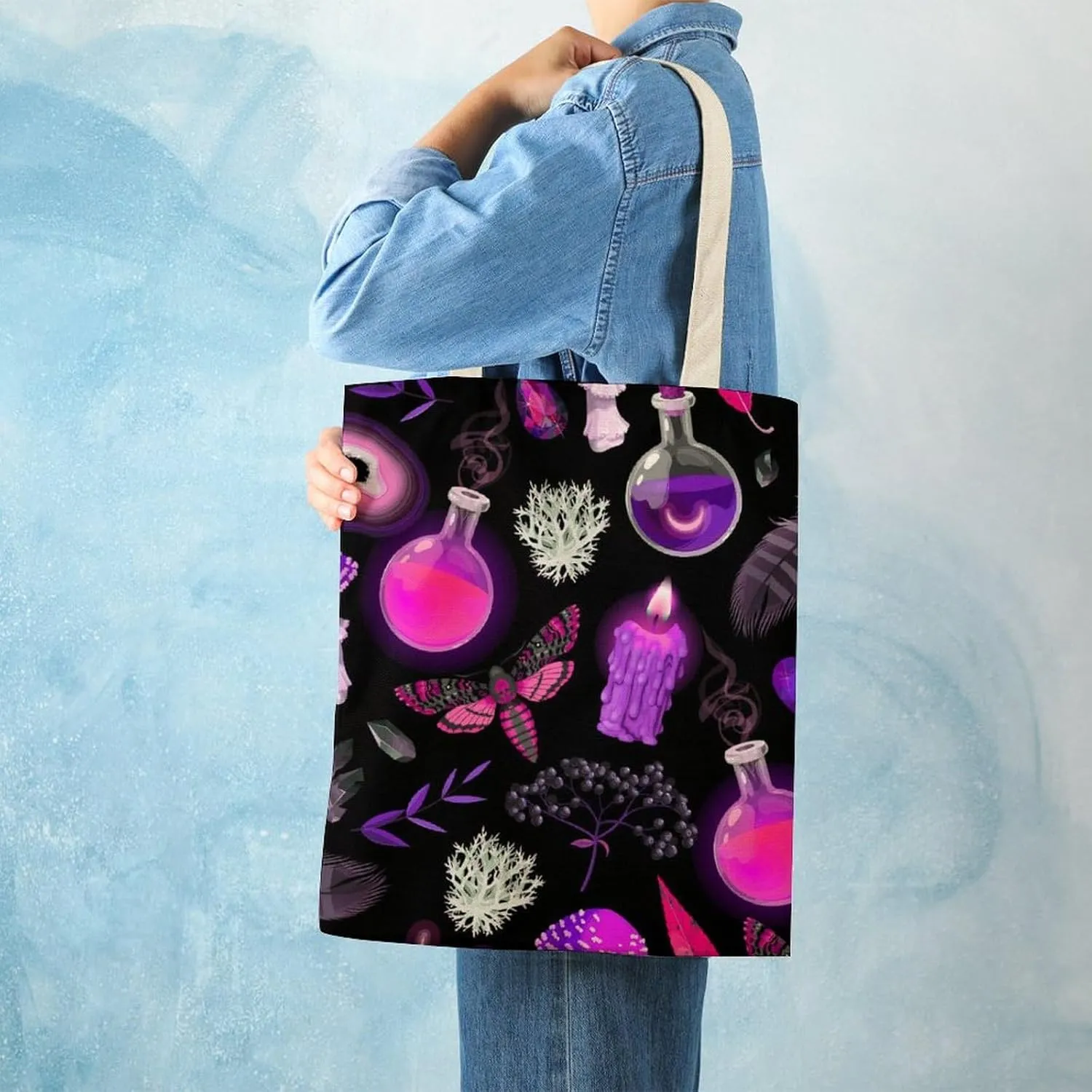 Tote Grocery Bag Reusable Canvas Bag, Aesthetic Shoulder Bag Lightweight Grocery Shopping Bags Beach Bag