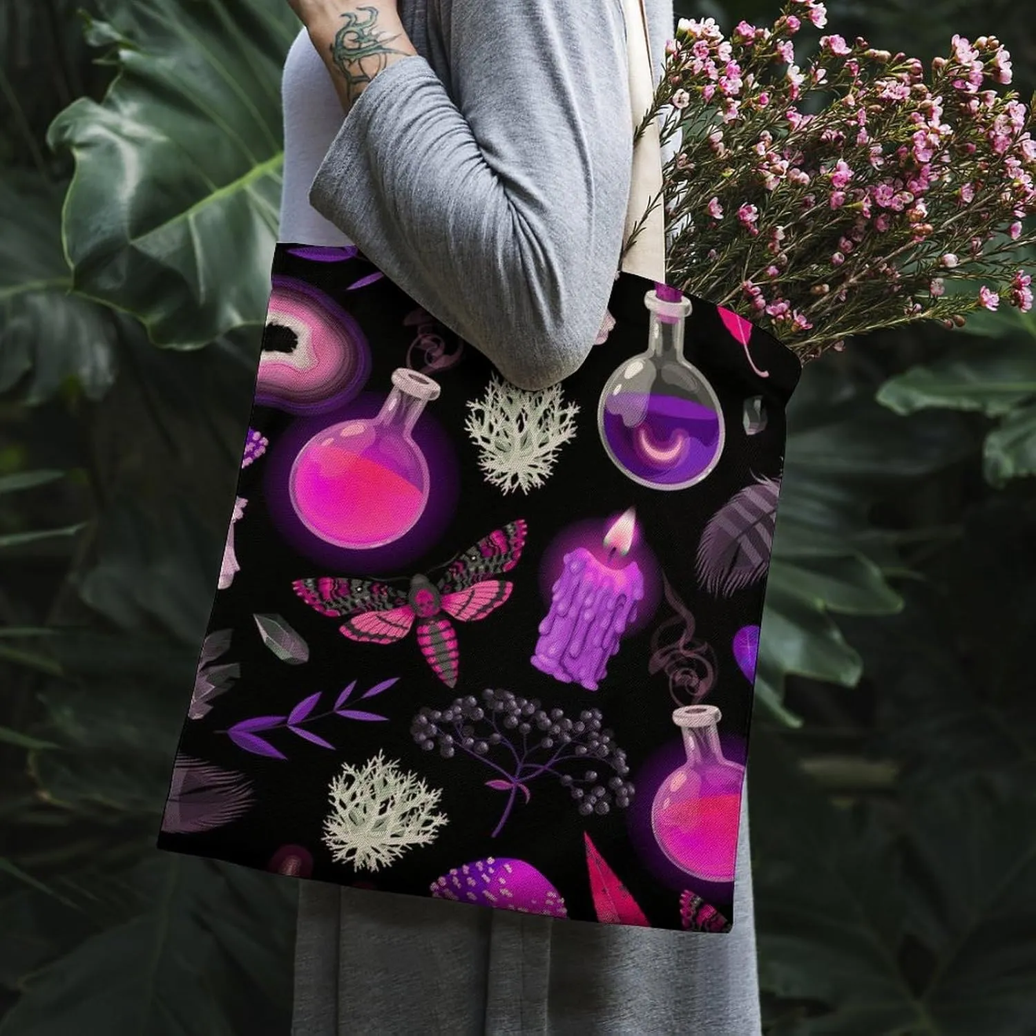 Tote Grocery Bag Reusable Canvas Bag, Aesthetic Shoulder Bag Lightweight Grocery Shopping Bags Beach Bag
