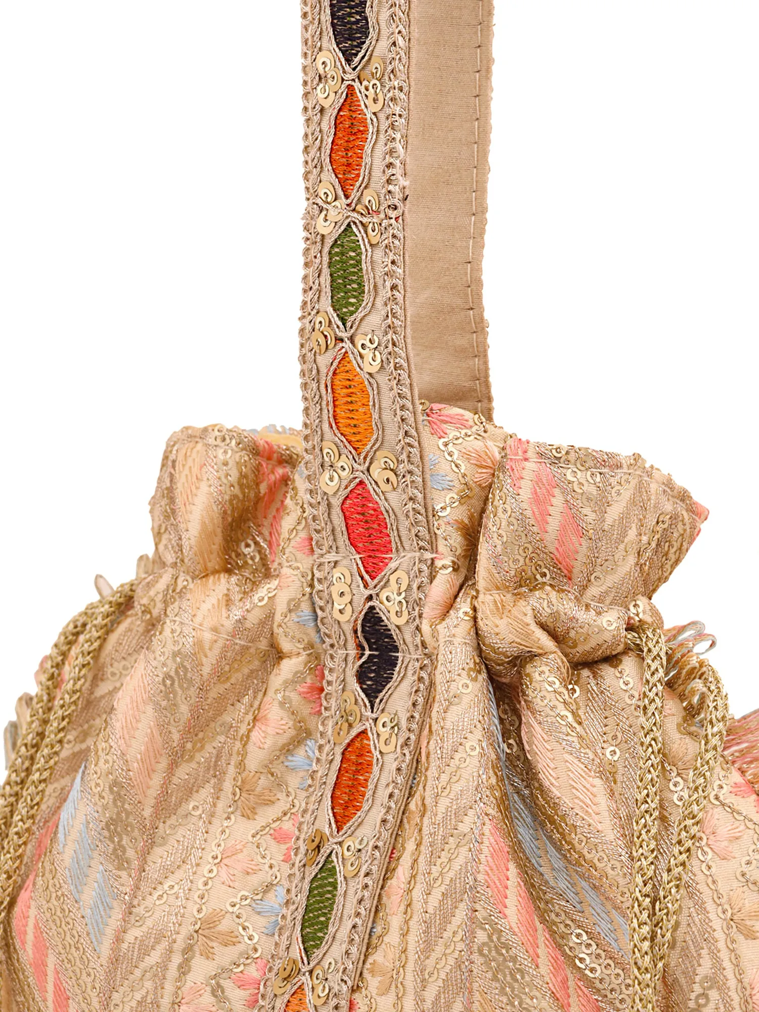 Traditional Potli Bags: Handcrafted Silk with Intricate Embroidery | 20x20 cm | Multicolor