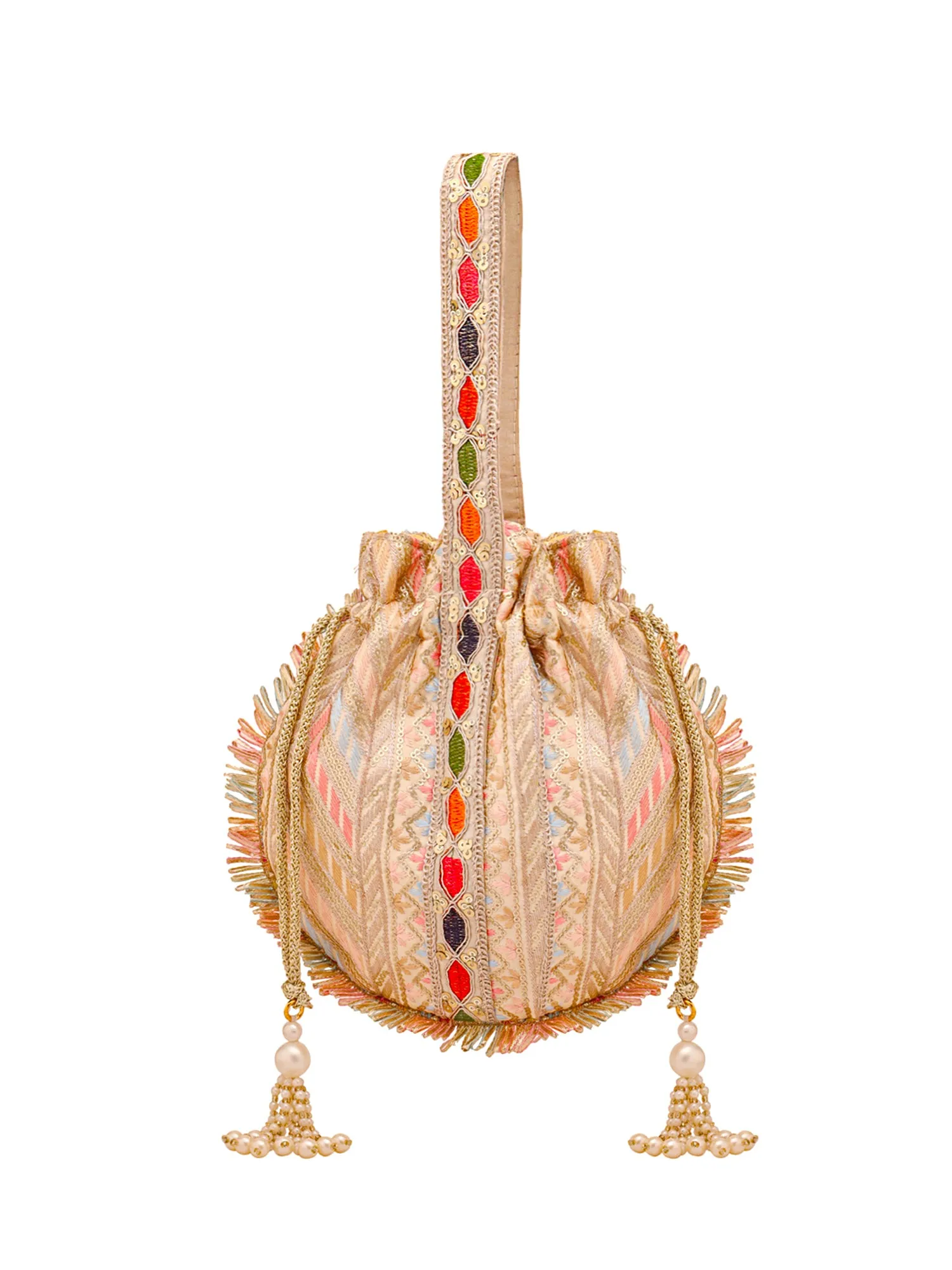 Traditional Potli Bags: Handcrafted Silk with Intricate Embroidery | 20x20 cm | Multicolor