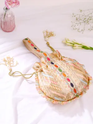 Traditional Potli Bags: Handcrafted Silk with Intricate Embroidery | 20x20 cm | Multicolor