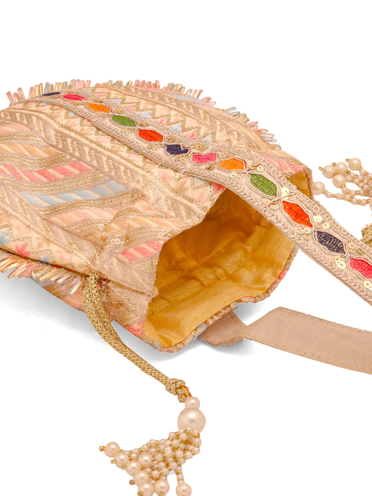 Traditional Potli Bags: Handcrafted Silk with Intricate Embroidery | 20x20 cm | Multicolor
