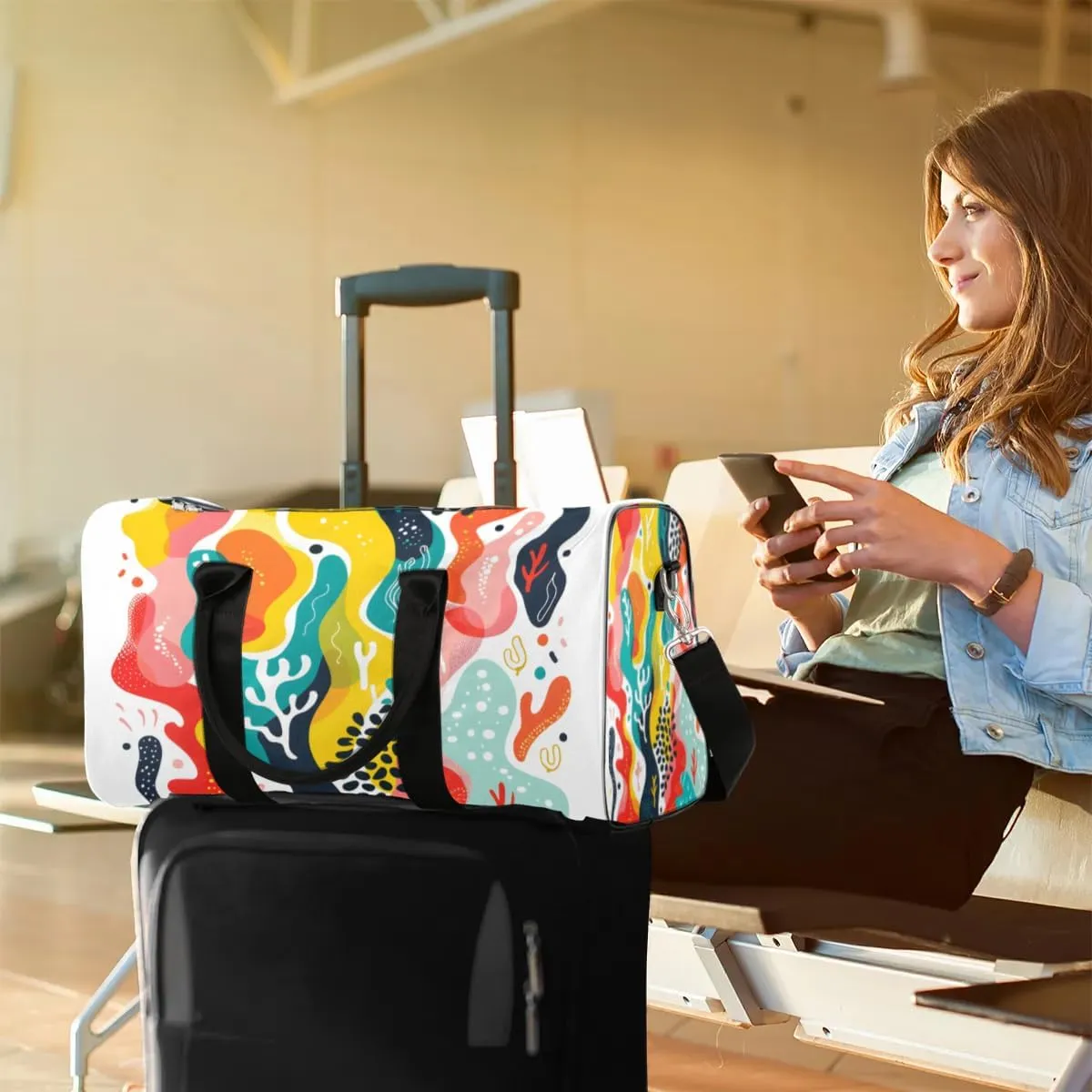 Travel Duffle Bag Abstract Corals Gym Bags for Men Women Travel Duffel Bags with Adjustable Shoulder Strap Carry On Weekender Bag