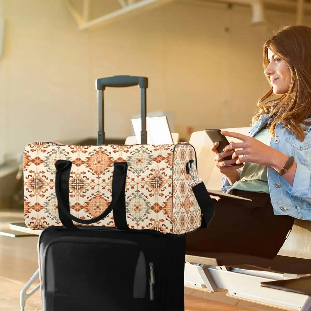 Travel Duffle Bag Boho Themed Gym Bags for Men Women Travel Duffel Bags with Adjustable Shoulder Strap Carry On Weekender Bag