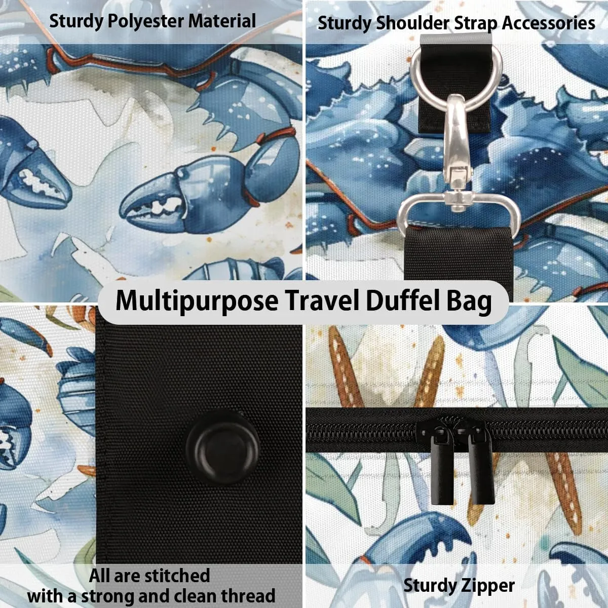 Travel Duffle Bag Crab Starfish Gym Bags for Men Women Travel Duffel Bags with Adjustable Shoulder Strap Carry On Weekender Bag