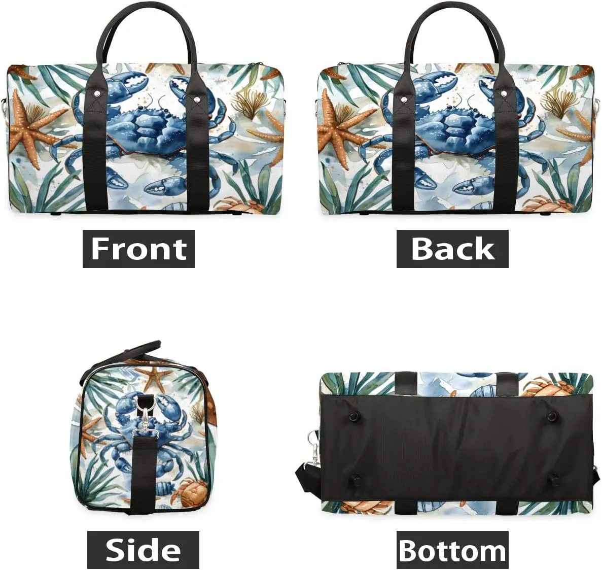 Travel Duffle Bag Crab Starfish Gym Bags for Men Women Travel Duffel Bags with Adjustable Shoulder Strap Carry On Weekender Bag