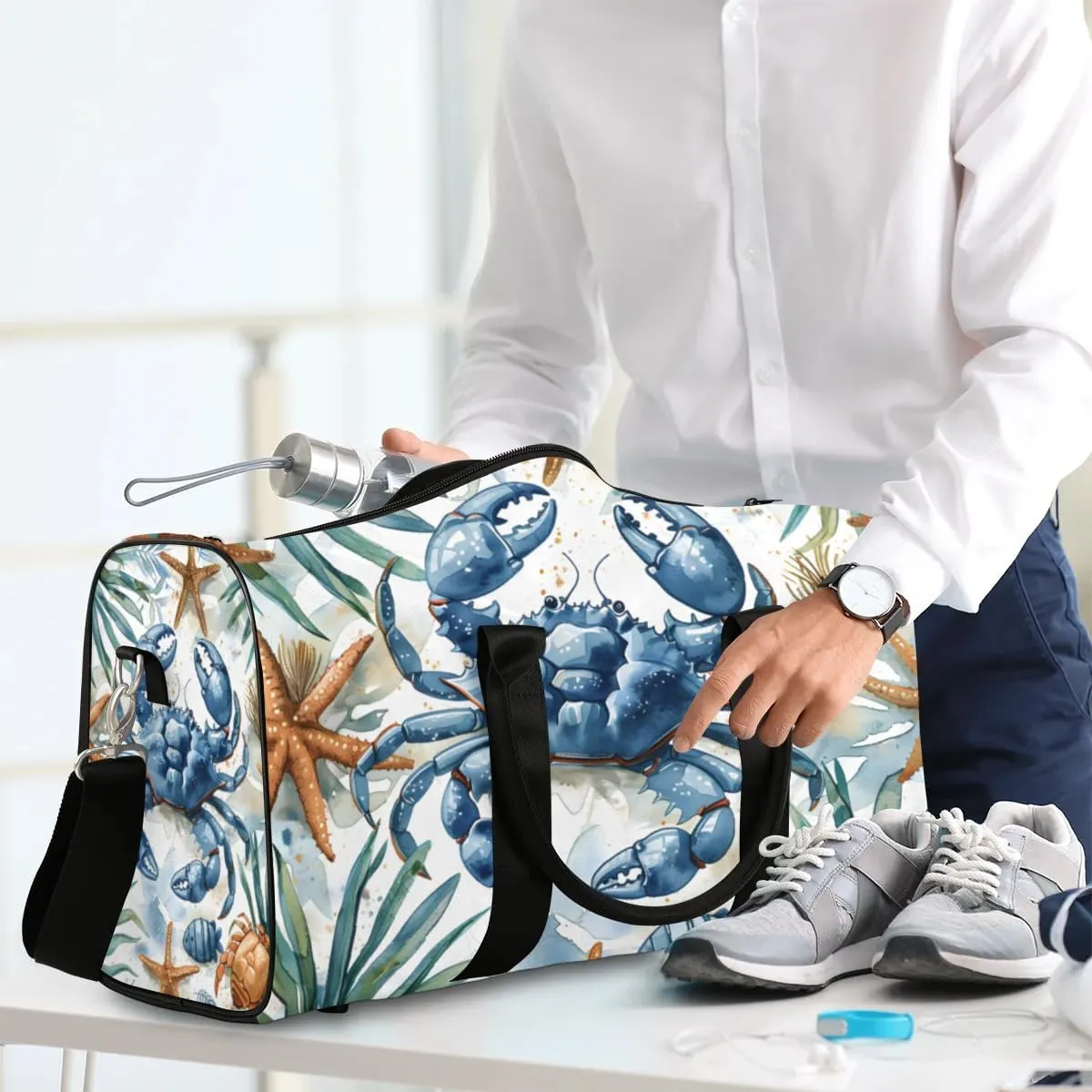 Travel Duffle Bag Crab Starfish Gym Bags for Men Women Travel Duffel Bags with Adjustable Shoulder Strap Carry On Weekender Bag