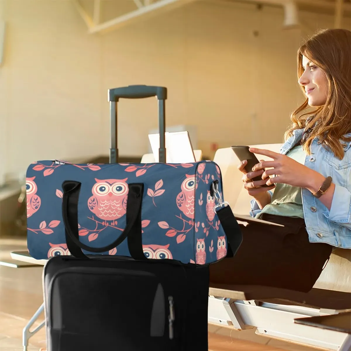 Travel Duffle Bag Cute Owl Branch Gym Bags for Men Women Travel Duffel Bags with Adjustable Shoulder Strap Carry On Weekender Bag